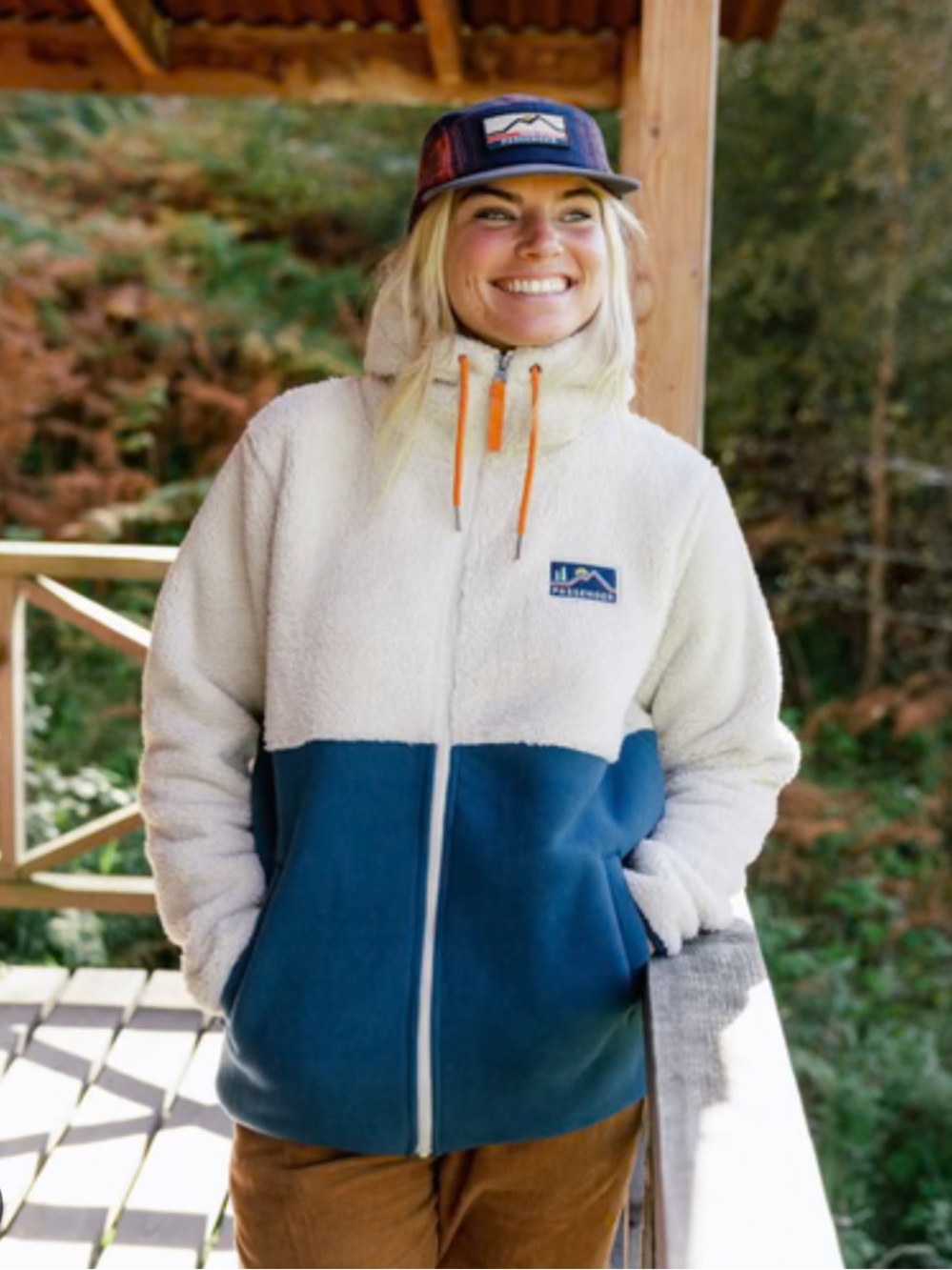 Passenger  Two-Tone Sherpa Jacket - Cream & Teal Blue